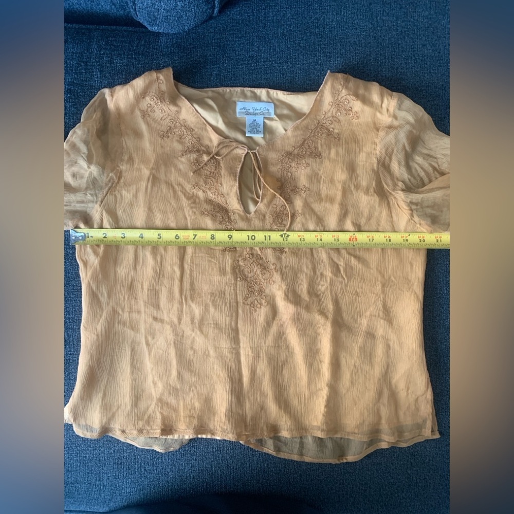 New York City Design Co Embroidered Tie-Neck Blouse in Mustard - Picture 8 of 9